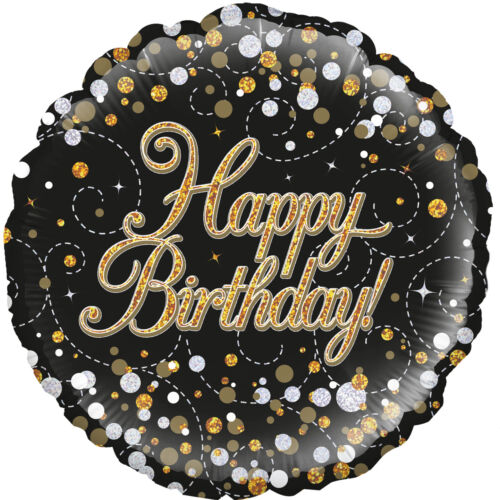 OT HOLOGRAPHIC SPARKLING BIRTHDAY BLACK & GOLD 18" 18" Birthday