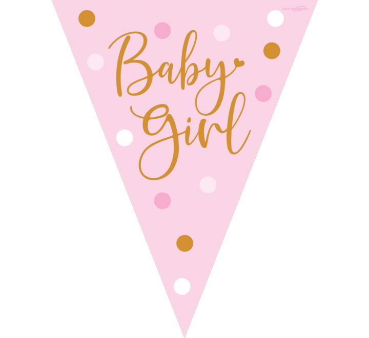 OT PARTY BUNTING SPARKLING BABY GIRL DOTS HOLOGRAPHIC 11 FLAGS