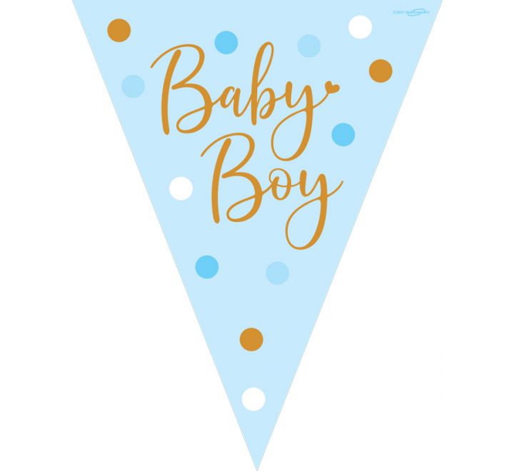 OT PARTY BUNTING SPARKLING BABY BOY DOTS HOLOGRAPHIC 11 FLAGS