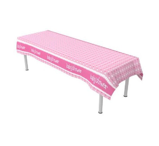 OT BABY SHOWER PINK COLOURFAST PLASTIC TABLE COVER - 137CM X 260CM