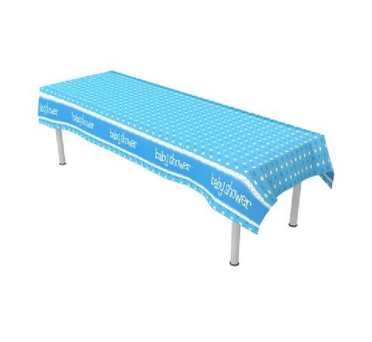 OT BABY SHOWER BLUE PLASTIC TABLE COVER - 137CM X 260CM