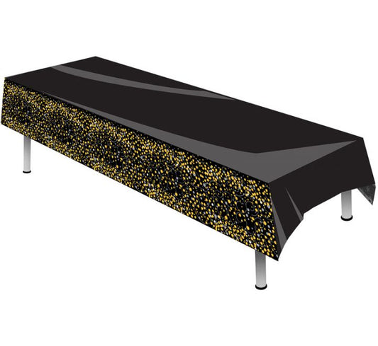 OT SPARKLING FIZZ BLACK & GOLD PLASTIC TABLE COVER - 137CM X 260CM