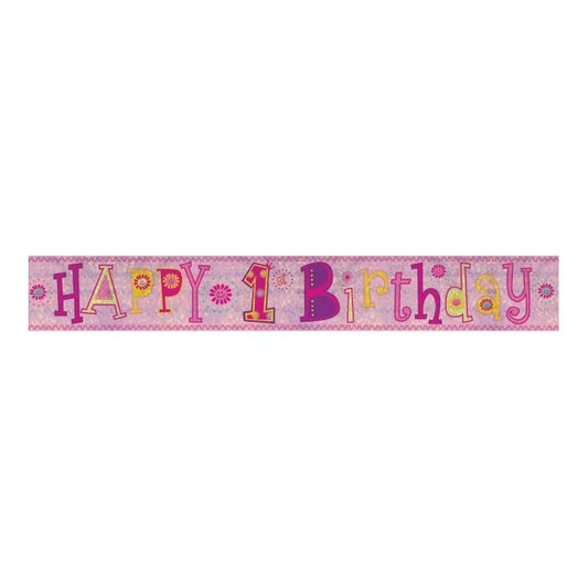 AS HAPPY 1ST BIRTHDAY GIRL HOLOGRAPHIC FOIL BANNERS