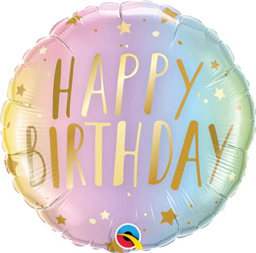 QT FOIL BALLOON BIRTHDAY PASTEL OMBRE & STARS 18" 18" Birthday