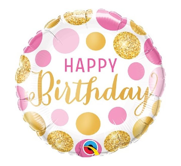 QT FOIL BALLOON BIRTHDAY PINK & GOLD DOTS 18" 18" Birthday