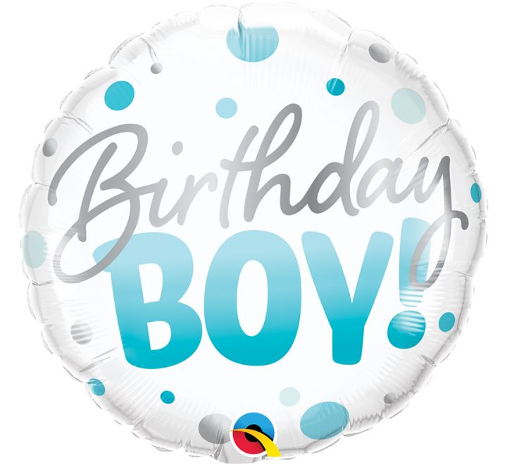 QT FOIL BALLOON BIRTHDAY BOY BLUE DOTS 18" 18" Birthday